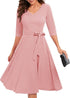 Mikasi Vintage Rockabilly Midi Kleid mit 3/4 Ärmeln und V-Ausschnitt für Hochzeiten und Cocktailpartys